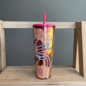 Starbucks Flower Festive Iridescent 24 oz Venti Cold Cup Tumbler w. Lid & Straw